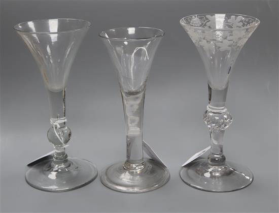 Three 18th century drinking glasses, various, tallest 17cm (3)